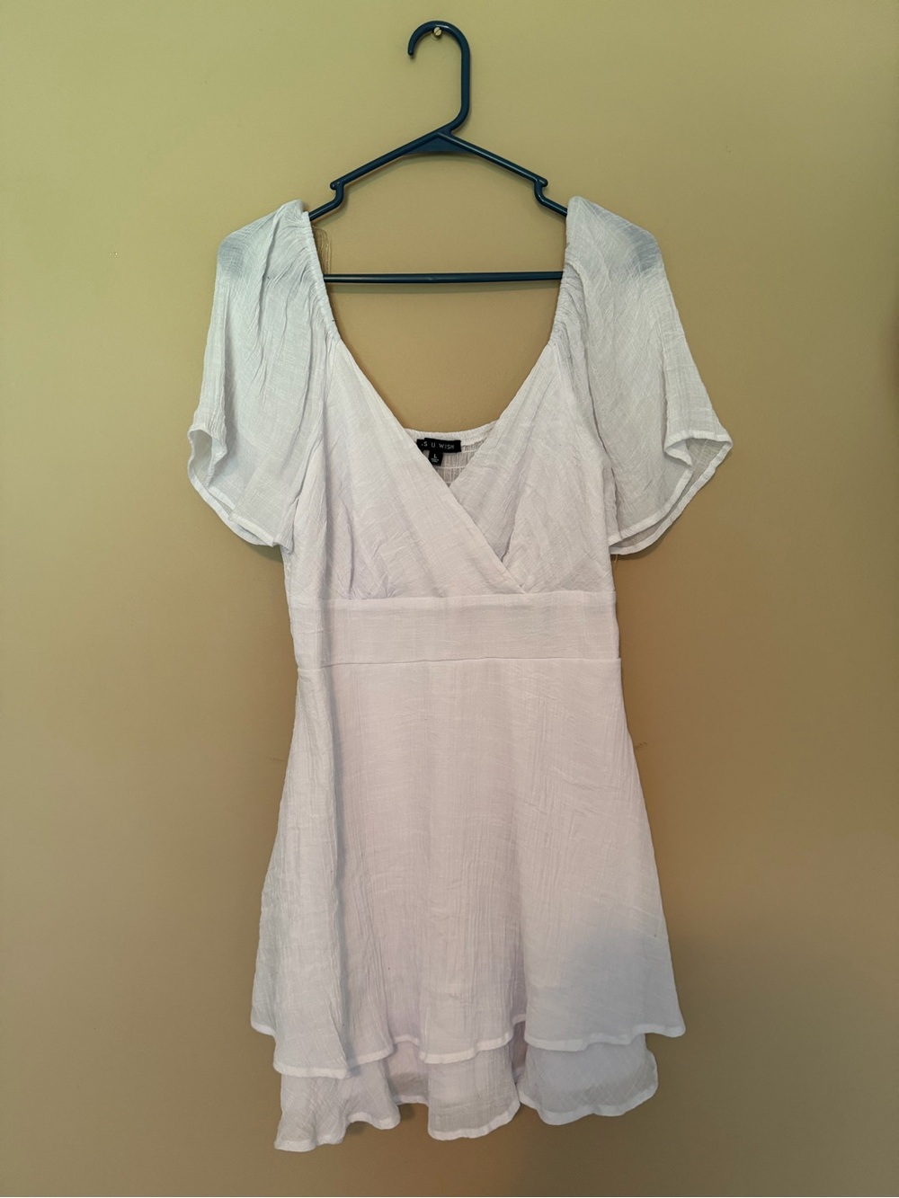 As U Wish White V-Neck Short Flutter Sleeve Dress